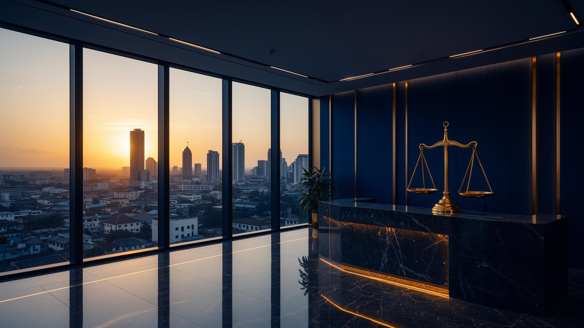 Modern law firm office overlooking the Dar es Salaam skyline